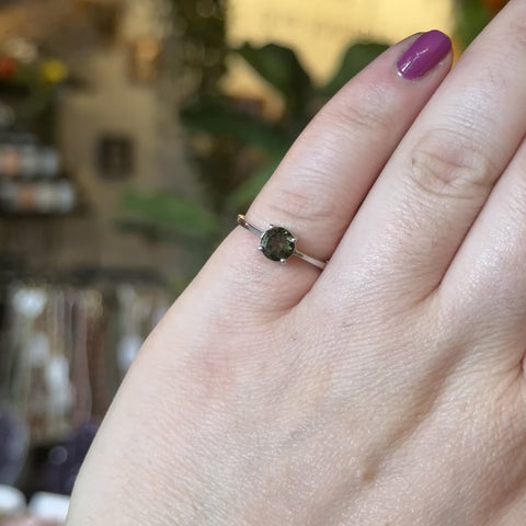 Faceted Moldavite Ring "Avery" - Size 5.5