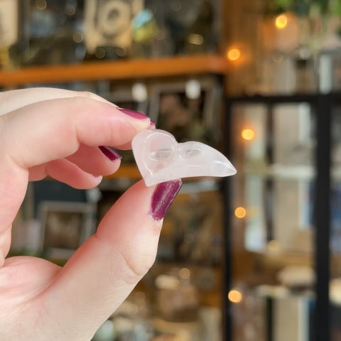 Rose Quartz Raven Skull