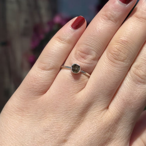 Raw Moldavite Ring "Francesca" - Size 10