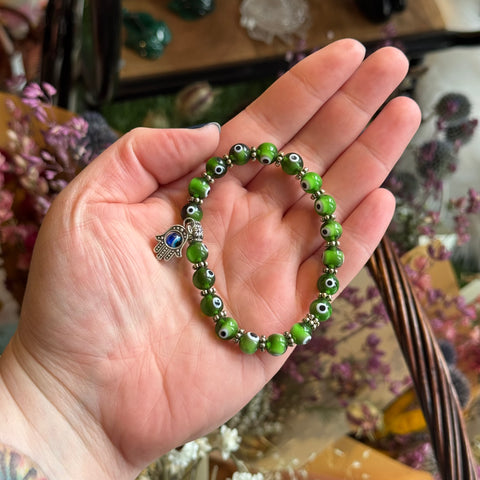 Ravenstone Crystals Evil Eye Stretch Bracelet | Green