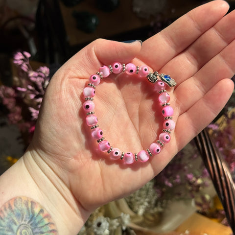 Ravenstone Crystals Evil Eye Stretch Bracelet | Pink