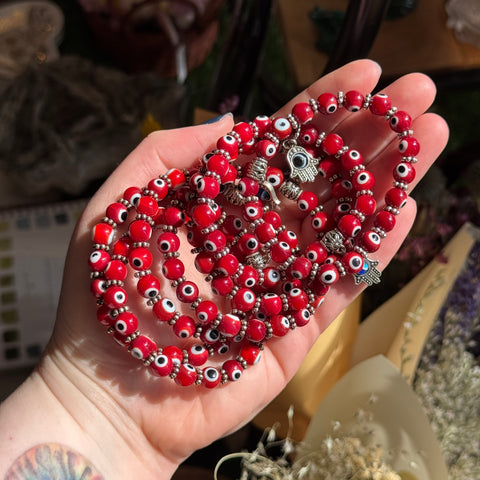 Ravenstone Crystals Evil Eye Stretch Bracelet | Red