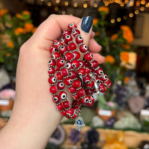 Ravenstone Crystals Evil Eye Stretch Bracelet | Red