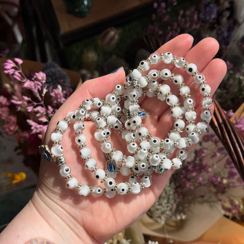 Ravenstone Crystals Evil Eye Stretch Bracelet | White