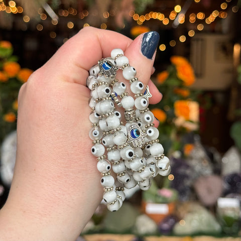 Ravenstone Crystals Evil Eye Stretch Bracelet | White