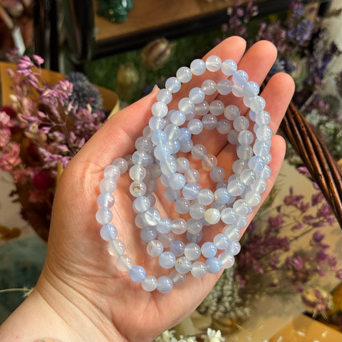 Ravenstone Crystals Extra Blue Chalcedony Stretch Bracelet