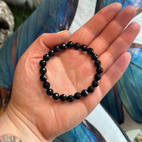 Ravenstone Crystals Faceted Black Agate Stretch Bracelet