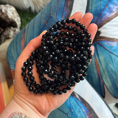 Ravenstone Crystals Faceted Black Agate Stretch Bracelet