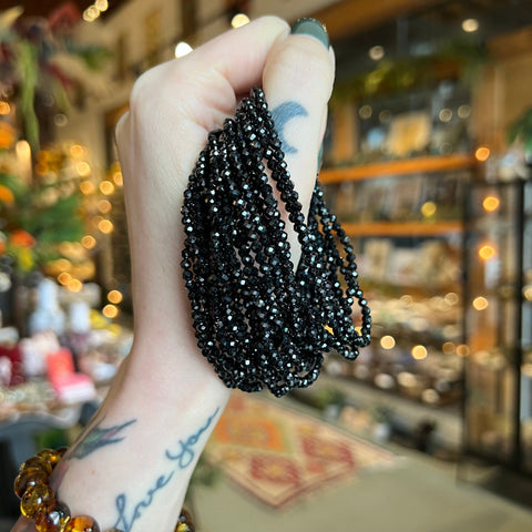 Ravenstone Crystals Faceted Black Spinel Stretch Bracelet | 4mm