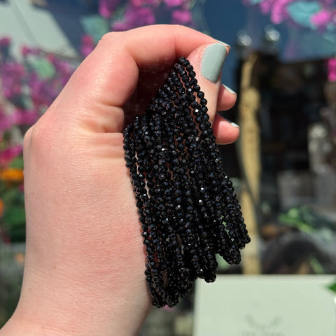 Ravenstone Crystals Faceted Black Spinel Stretch Bracelet | 4mm
