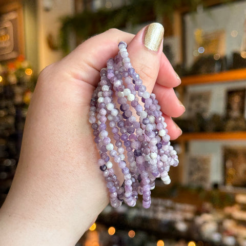 Ravenstone Crystals Faceted Lepidolite Stretch Bracelet | 4mm
