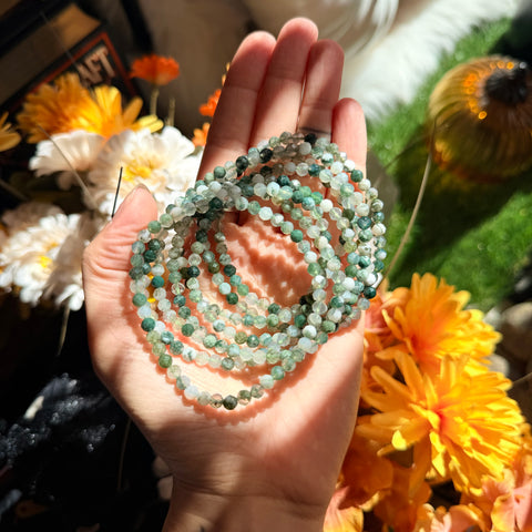 Ravenstone Crystals Faceted Moss Agate Stretch Bracelet | 4mm