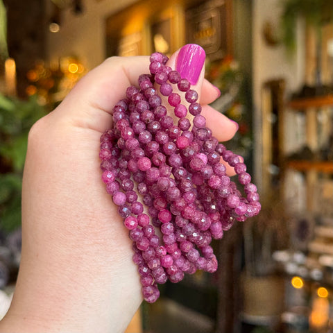 Ravenstone Crystals Faceted Ruby Stretch Bracelet | 5mm