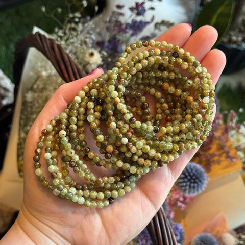 Ravenstone Crystals Green Garnet Stretch Bracelet | 4mm