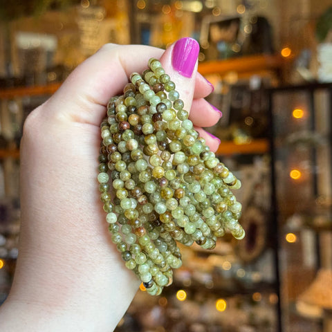 Ravenstone Crystals Green Garnet Stretch Bracelet | 4mm