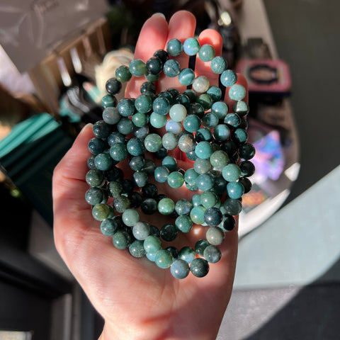 Ravenstone Crystals Moss Agate Stretch Bracelet