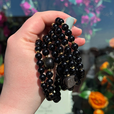 Ravenstone Crystals Obsidian Cat Stretch Bracelet
