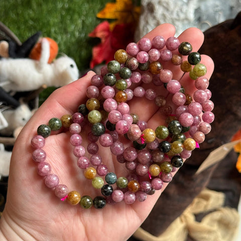 Ravenstone Crystals Pink and Green Tourmaline Stretch Bracelet