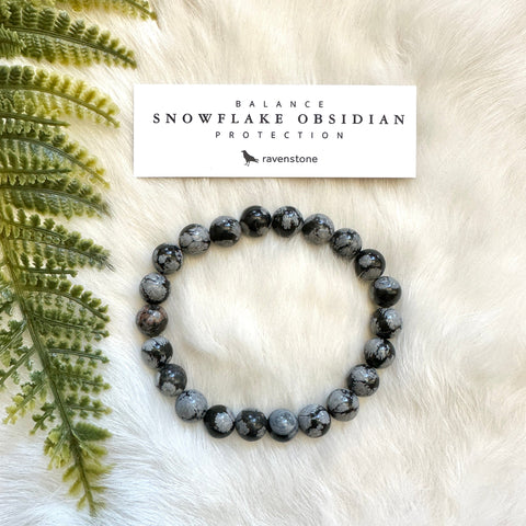 Ravenstone Crystals Snowflake Obsidian Stretch Bracelet