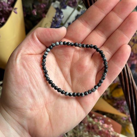 Ravenstone Crystals Snowflake Obsidian Stretch Bracelet | 4mm