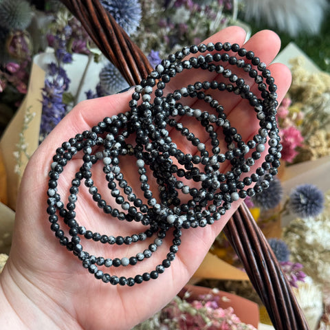 Ravenstone Crystals Snowflake Obsidian Stretch Bracelet | 4mm