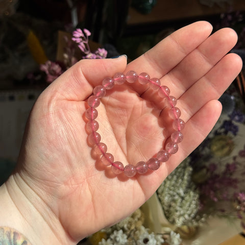 Ravenstone Crystals Strawberry Quartz Stretch Bracelet