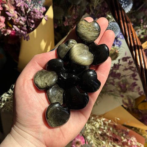 Ravenstone Crystals Little Gold Sheen Obsidian Heart