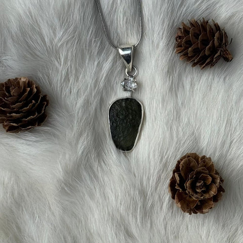 Ravenstone Crystals Moldavite | Herkimer Diamond Necklace "Chance"
