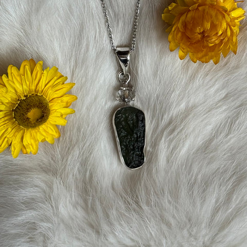 Ravenstone Crystals Moldavite | Herkimer Diamond Necklace "Reggie"