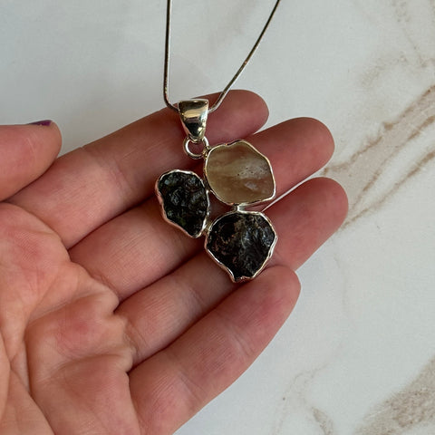 Ravenstone Crystals Moldavite | Libyan Desert Glass | Iron Meteorite Necklace "Adele"