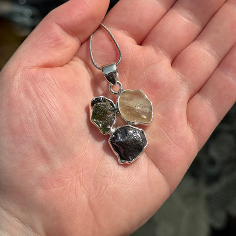 Ravenstone Crystals Moldavite | Libyan Desert Glass | Iron Meteorite Necklace "Adele"