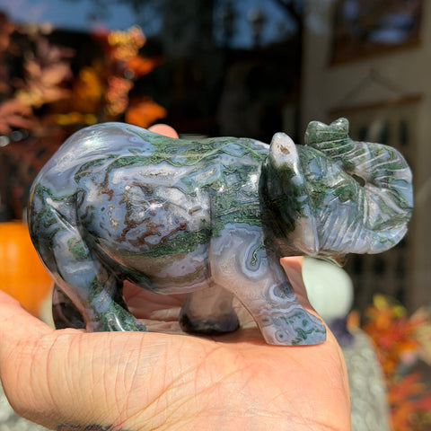 Ravenstone Crystals Moss Agate Elephant "Diego"
