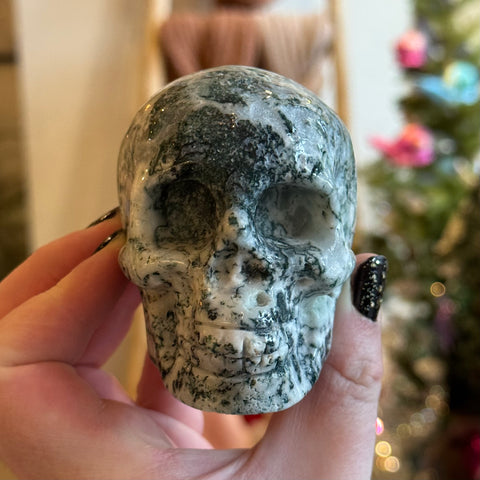 Ravenstone Crystals Moss Agate Skull "Brandon"