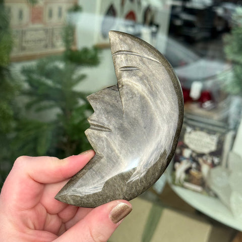Ravenstone Crystals Obsidian Moon Face "Artemis"