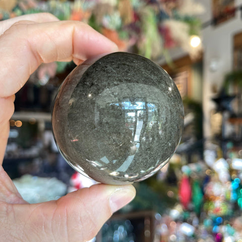 Ravenstone Crystals Obsidian Sphere "Rod"