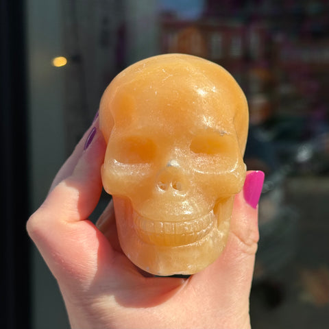 Ravenstone Crystals Orange Calcite Skull "Clementine"