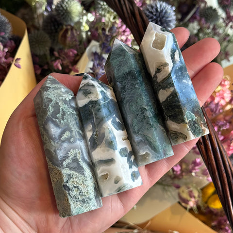 Ravenstone Crystals Size 1 Moss Agate Point