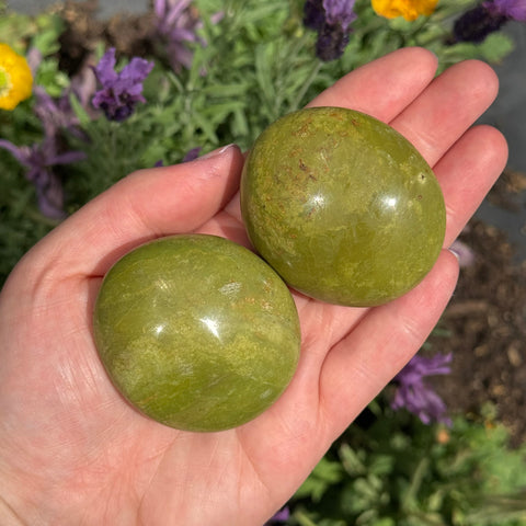 Ravenstone Crystals Size 2 Green Opal Palm Stone