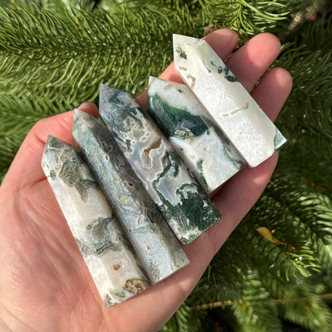Ravenstone Crystals Size 2 Moss Agate Point