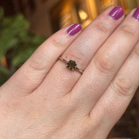 Ravenstone Crystals Faceted Moldavite Ring "Aurora" - Size 8