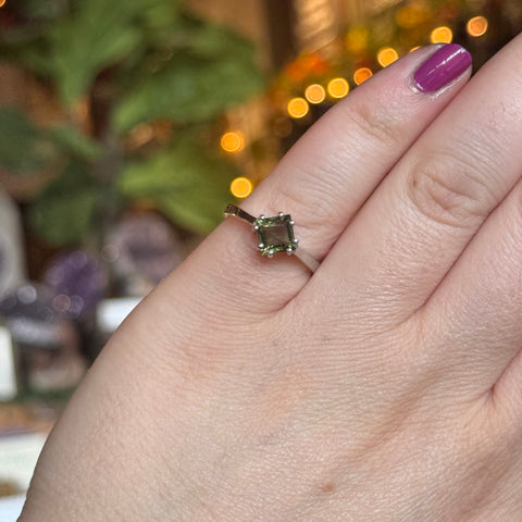 Ravenstone Crystals Faceted Square Moldavite Ring "Bailey" - Size 7.5