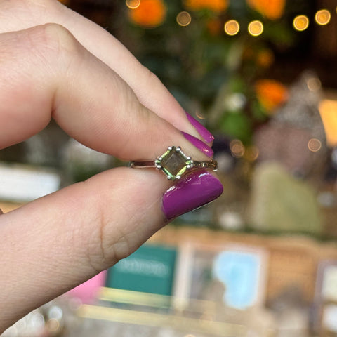 Ravenstone Crystals Faceted Square Moldavite Ring "Jasmine" - Size 8.5