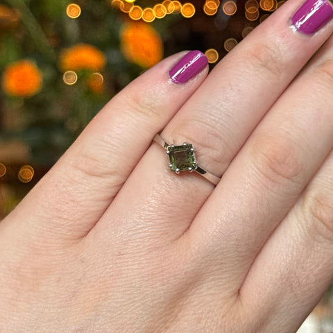 Ravenstone Crystals Faceted Square Moldavite Ring "Kimberly" - Size 8.5