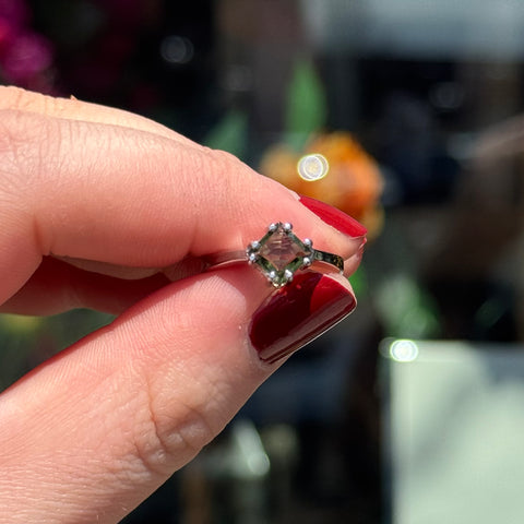 Ravenstone Crystals Faceted Square Moldavite Ring "Luna" - Size 5.5
