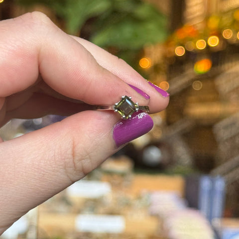 Ravenstone Crystals Faceted Square Moldavite Ring "Quinn" - Size 7.5