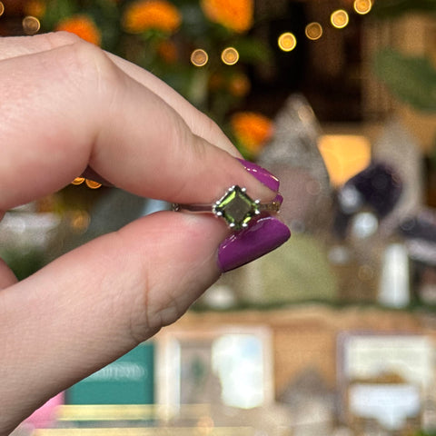 Ravenstone Crystals Faceted Square Moldavite Ring "Reagan" - Size 7.5
