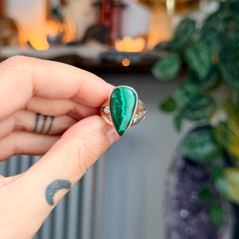 Ravenstone Crystals Malachite Ring "Bella" - Size 5.5