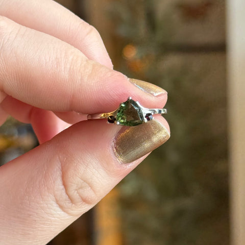 Ravenstone Crystals Moldavite and Garnet Ring "Gianna" - Size 8.5