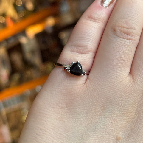 Ravenstone Crystals Moldavite and Garnet Ring "Marissa" - Size 6.5