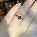 Ravenstone Crystals Moldavite and Garnet Ring "Trixie" - Size 8.5